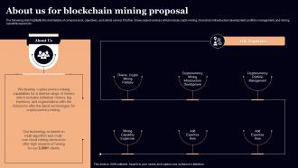 About Us For Blockchain Mining Proposal Ppt Gallery Graphics Download