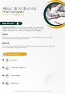 About Us For Business Plan Services One Pager Sample Example Document
