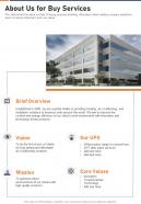 About Us For Buy Services One Pager Sample Example Document
