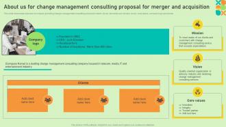 About Us For Change Management Consulting Proposal For Merger And Acquisition