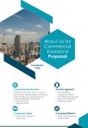 About Us For Commercial Insurance Proposal One Pager Sample Example Document