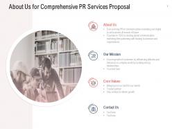 About us for comprehensive pr services proposal ppt styles display