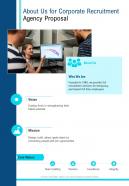 About Us For Corporate Recruitment Agency Proposal One Pager Sample Example Document