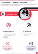 About Us For Customer Conversion One Pager Sample Example Document