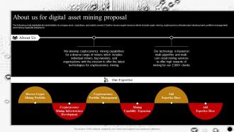 About Us For Digital Asset Mining Proposal Ppt Ideas Infographic Template