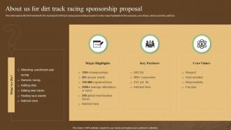About Us For Dirt Track Racing Sponsorship Proposal Ppt Show Graphics Tutorials