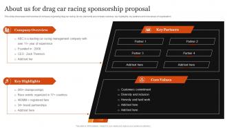 About Us For Drag Car Racing Sponsorship Proposal Ppt Powerpoint Presentation Show Portfolio