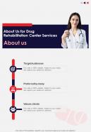 About Us For Drug Rehabilitation Center Services One Pager Sample Example Document