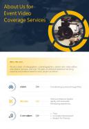 About Us For Event Video Coverage Services One Pager Sample Example Document