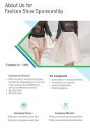 About Us For Fashion Show Sponsorship One Pager Sample Example Document