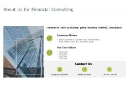 About us for financial consulting values k350 ppt powerpoint presentation