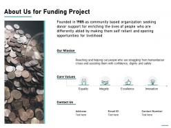 About us for funding project ppt powerpoint presentation portfolio deck
