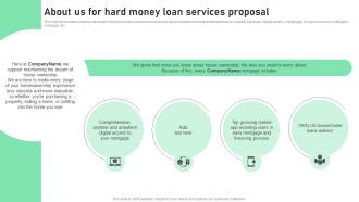 About Us For Hard Money Loan Services Proposal Ppt Slides Layout