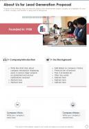 About Us For Lead Generation Proposal One Pager Sample Example Document