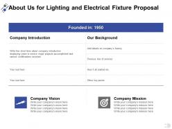 About us for lighting and electrical fixture proposal ppt powerpoint presentation file