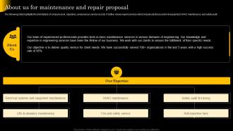 About Us For Maintenance And Repair Proposal Ppt Powerpoint Presentation Icon Backgrounds