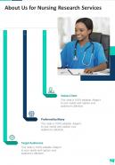 About Us For Nursing Research Services One Pager Sample Example Document