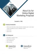 About Us For Online Digital Marketing Proposal One Pager Sample Example Document