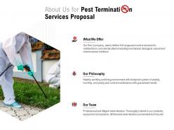About us for pest termination services proposal ppt powerpoint presentation icon deck