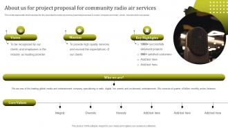 About Us For Project Proposal For Community Radio Air Services Ppt Template