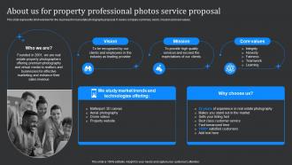 About Us For Property Professional Photos Service Proposal Ppt Clipart