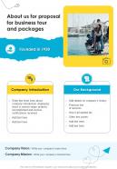 About Us For Proposal For Business Tour And Packages One Pager Sample Example Document