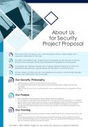 About Us For Security Project Proposal One Pager Sample Example Document