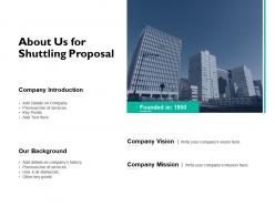 About us for shuttling proposal ppt powerpoint presentation portfolio diagrams