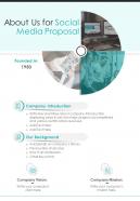 About Us For Social Media Proposal One Pager Sample Example Document