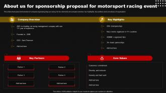 About Us For Sponsorship Proposal For Motorsport Racing Event Ppt Slides Deck