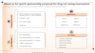 About Us For Sports Sponsorship Proposal For Drag Car Racing Tournament Ppt Diagrams
