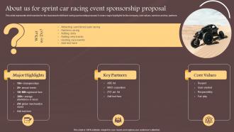 About Us For Sprint Car Racing Event Sponsorship Proposal Ppt Infographics