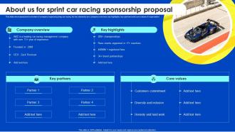 About Us For Sprint Car Racing Sponsorship Proposal Ppt Show Example