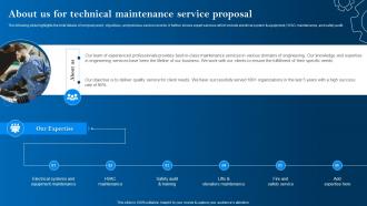 About Us For Technical Maintenance Service Proposal Ppt Elements
