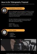 About Us For Videography Proposal One Pager Sample Example Document