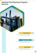 About Us Industrial Plant Business Proposal One Pager Sample Example Document