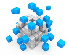 Abstract cube assembling graphic stock photo