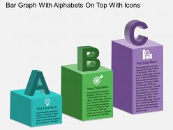 Ac bar graph with alphabets on top with icons powerpoint template