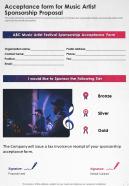 Acceptance Form For Music Artist Sponsorship Proposal One Pager Sample Example Document