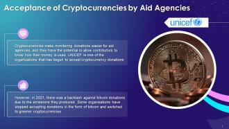 Acceptance Of Cryptocurrencies By Aid Agencies Training Ppt