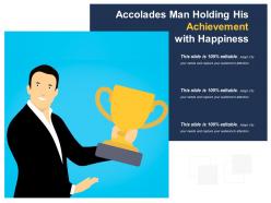 Accolades man holding his achievement with happiness