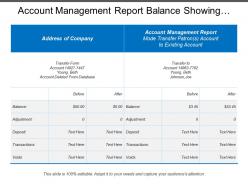 Account Management Report Balance Showing Address Of Company