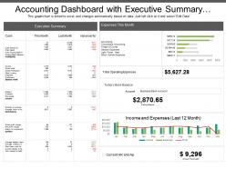 Accounting dashboard with executive summary and monthly expenses