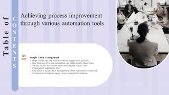 Achieving Process Improvement Through Various Automation Tools Table Of Contents
