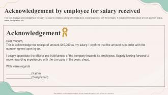 Acknowledgement By Employee For Salary Received