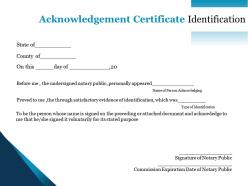 Acknowledgement certificate identification document purpose signature