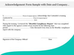 Acknowledgement form sample with date and company official signature