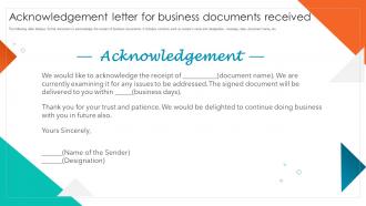 Acknowledgement Letter For Business Documents Received