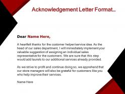 Acknowledgement letter format with name and briefing of the purpose comment