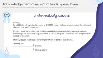 Acknowledgement Of Receipt Of Funds By Employee